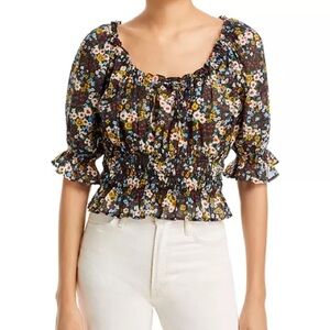 MOTHER The Dollface Cotton Floral Smocked Top Size XS